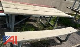 (3) Wood Picnic Tables with Metal Frames